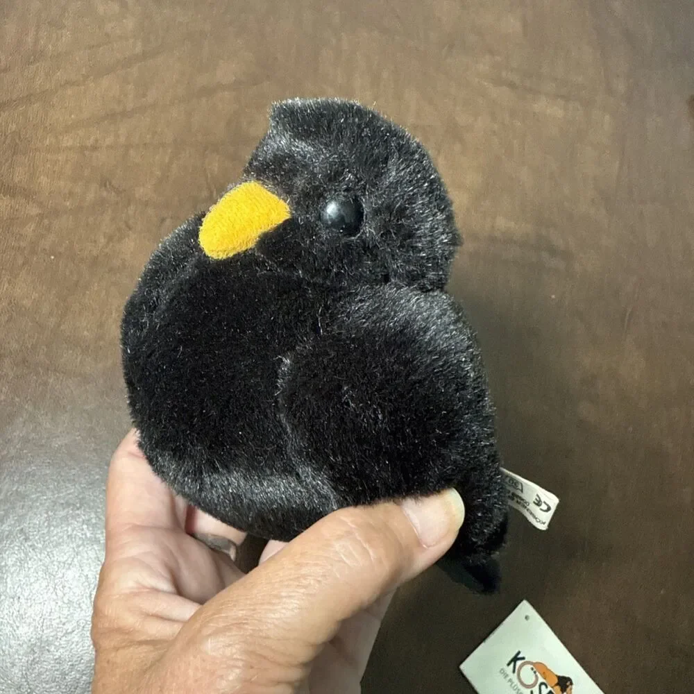 Kosen Black Bird Raven Crow Plush Toy Kösen Made in Germany w/ Brochure Retired